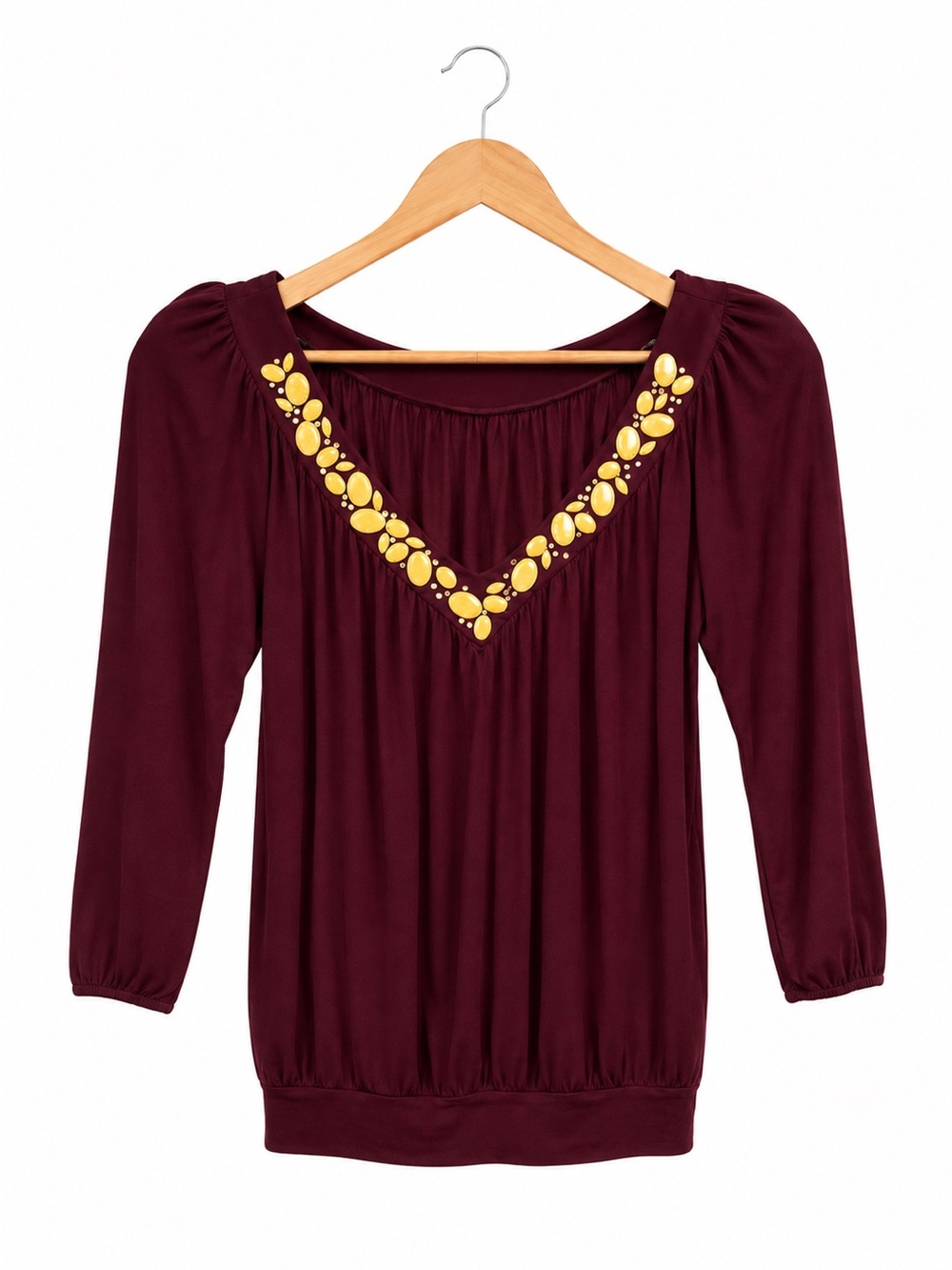 Velvet Graham Spencer Y2K Indie Sleaze Beaded Boho Blouse Burgundy S